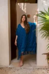 Woman wearing Ensenada navy dress