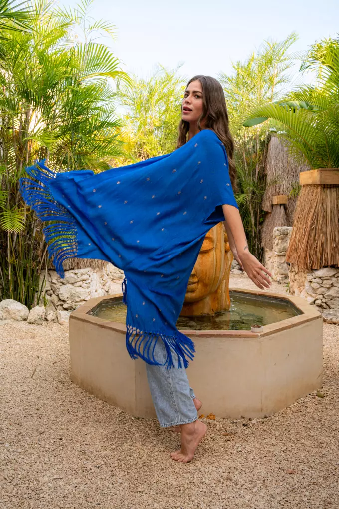 Woman wearing Sayulita Blue Tunic by montsera