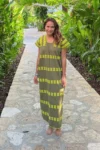 Woman wearing Universo Green Kaftan by montsera