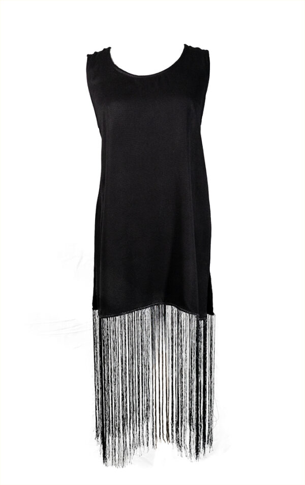 Mini black dress with fringe sophisticated look handmade in mexico sustainable fashion