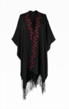Kuxul 2 hand embroidery cape with fringe handmade in mexico by Montsera Collective classic look