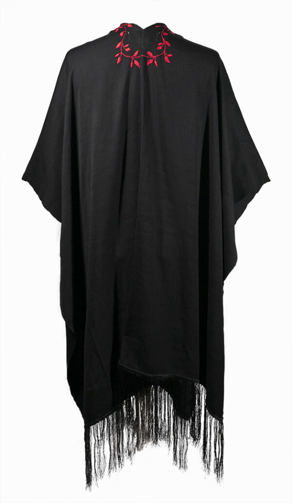 hand embroidery cape with fringe handmade in mexico by Montsera Collective ethical fashion