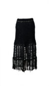 Tequila Skirt Black crochet midi skirt with handwoven openwork and fringe, crafted by artisans in Jalisco