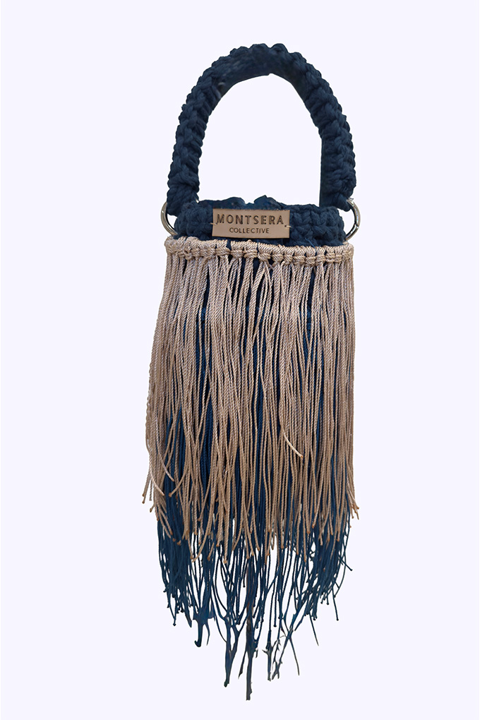 Montserrat Fringe Bag in two-tone cotton macramé